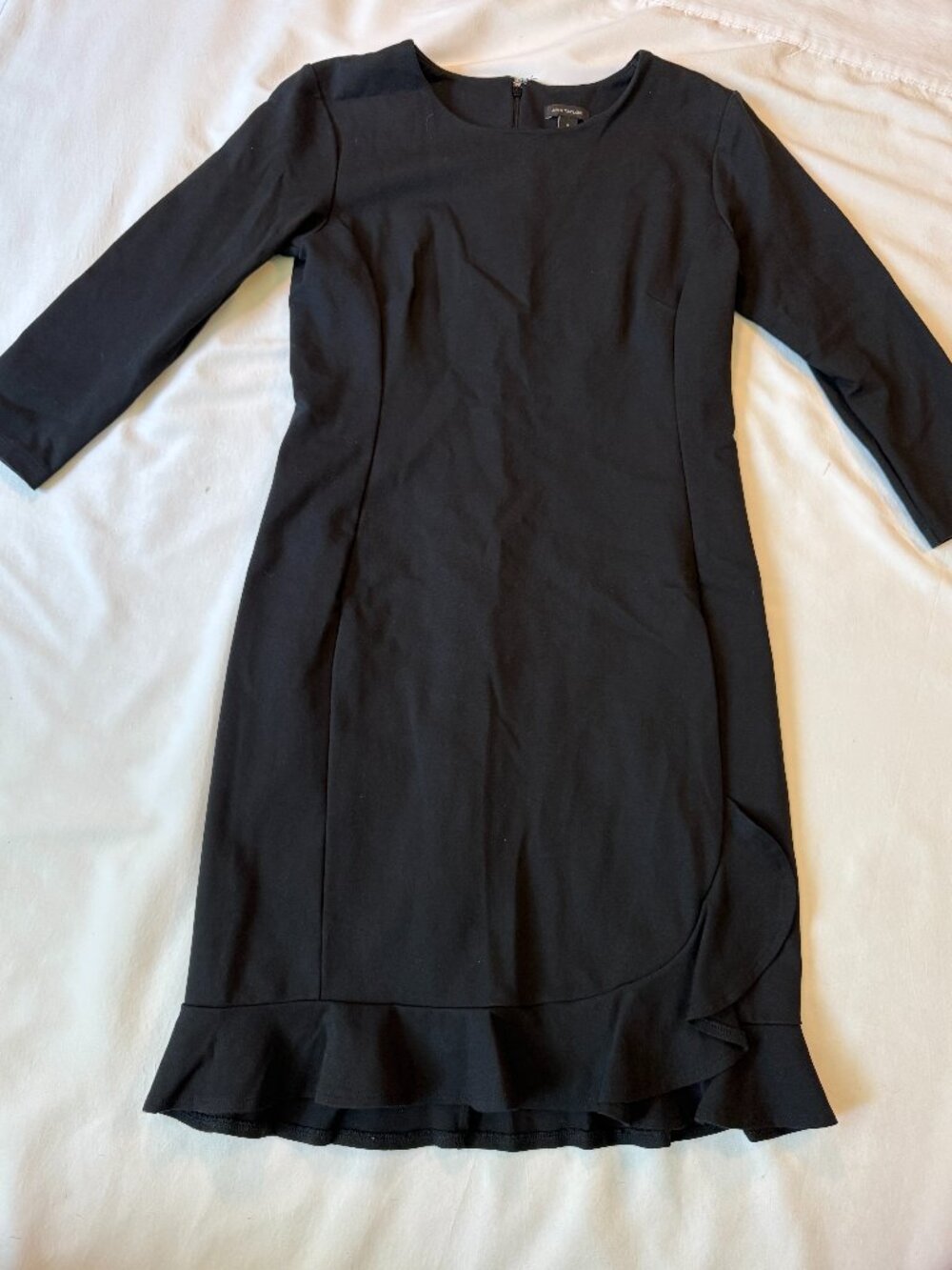 Ann Taylor Black Sheath Dress Asymmetric Ruffle Hem Size 2
